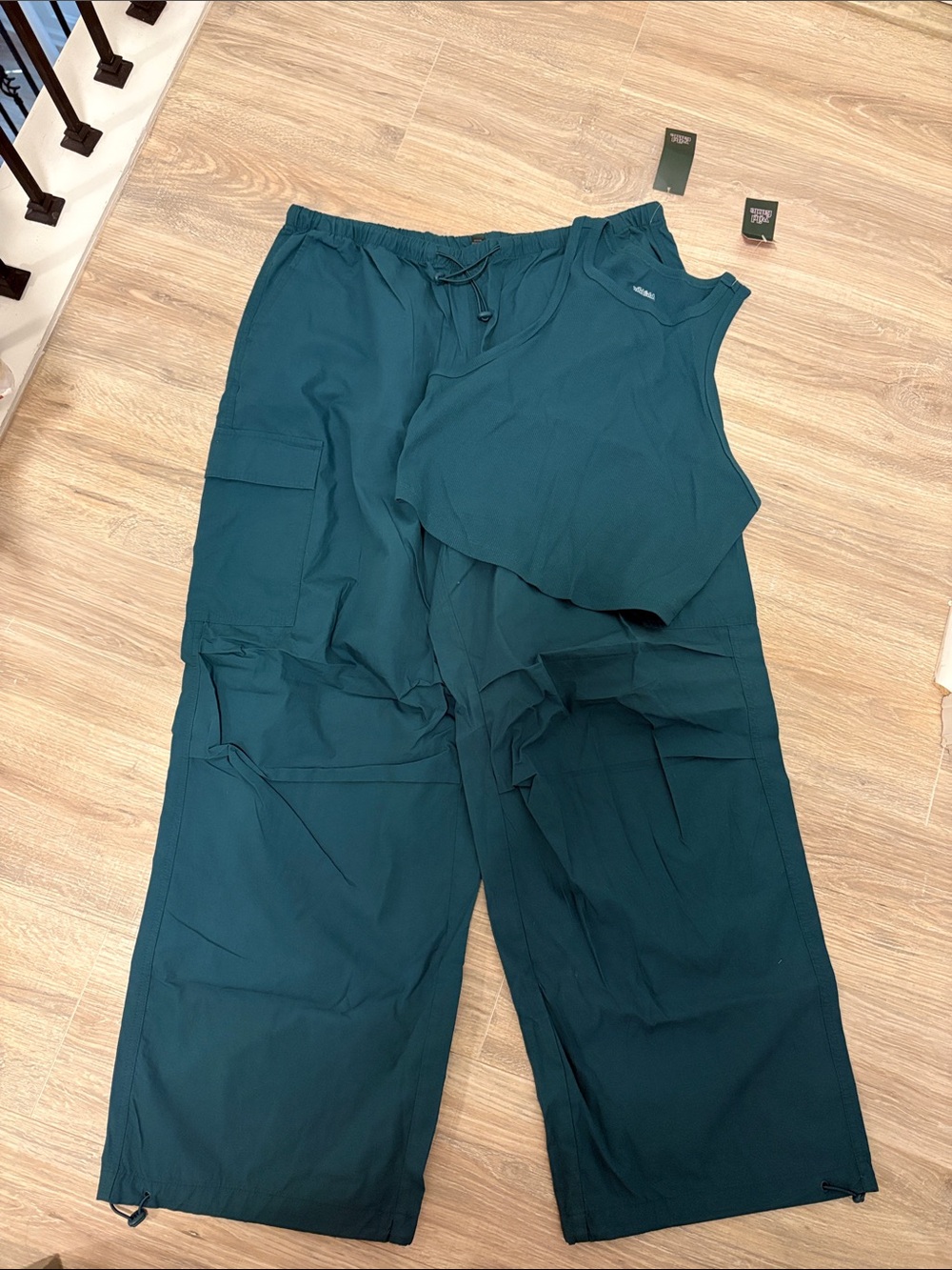 wild fable Teal Wide-Leg Cargo Pants & Tank Set